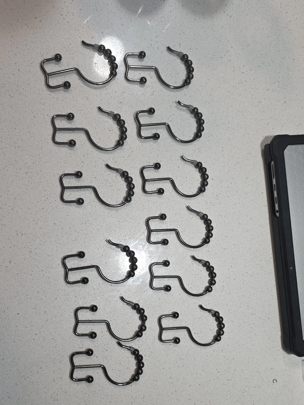 Set of 12 Black Metal Shower Curtain Hooks with Beaded Detail